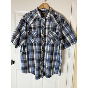 Western Country Rodeo Coevals Club Pearl Snap Plaid Shirt Short Sleeve 3XL XXX